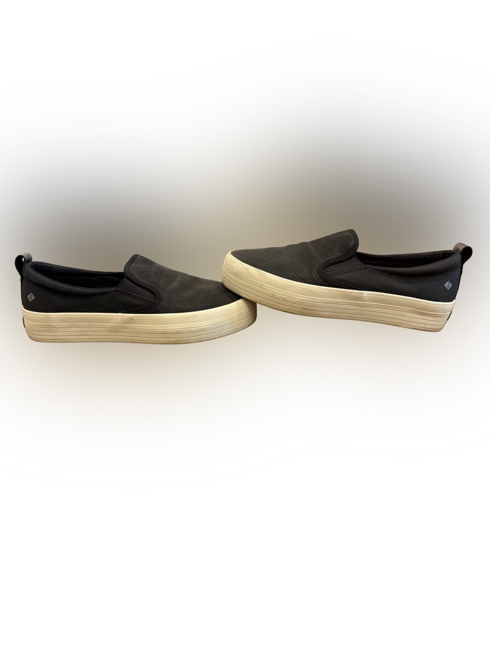 Sperry Black Slip-On Platform Loafers with Cream Sole